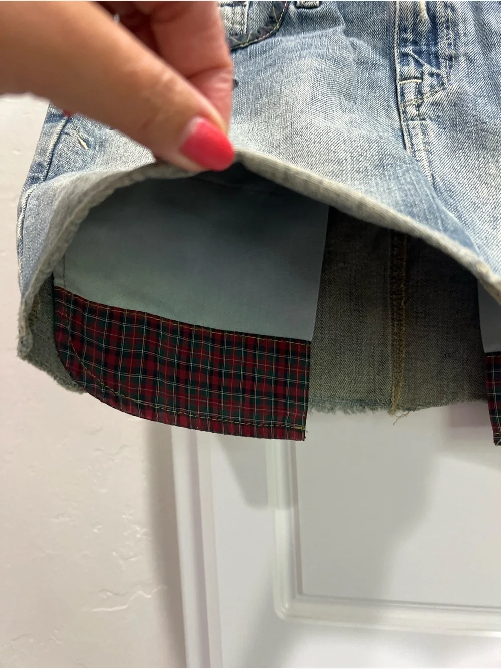 Ralph Lauren Distressed Blue Denim Mini Skirt with Embroidered Detail